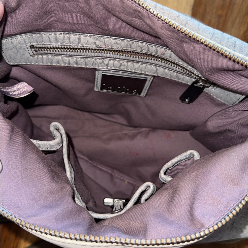 Kooba Jonnie Textured Gray Butter Leather With Taupe Trim Crossbody Bag - Picture 8 of 14